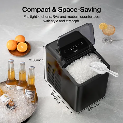 Miniatura 6 de Typhur Máquina de hielo de pepita rápida con bomba de autolimpieza, máquina de hielo de guijarros triturados de 35 libras/24 horas, 8 paquetes