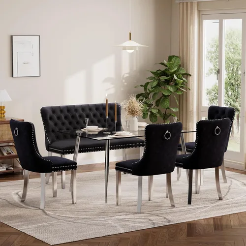 Miniatura 9 de Baysitone Juego de mesa de comedor de vidrio de 51 pulgadas para 4, juego de 5 piezas moderno de comedor, mesa de cocina rectangular de vidrio con 4