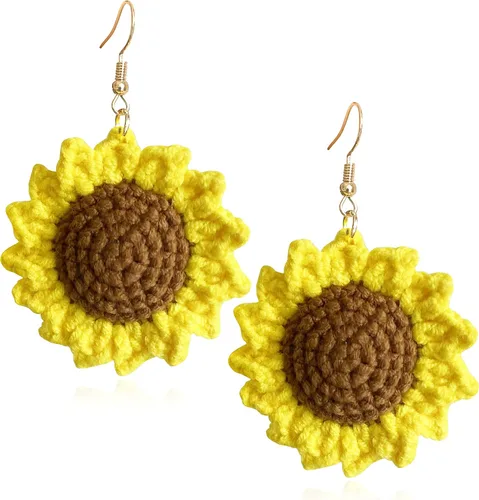Aretes colgantes únicos y ligeros hechos a mano con forma de girasol grande, bonitos aretes de gancho floral de flor bohemia para mujer, fiesta de