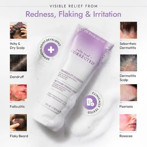Miniatura 4 de DERMAdoctor - Limpiador de tranquilidad de zinc piritiona al 2%, máxima fuerza OTC para dermatitis seborreica, caspa y enrojecimiento Cara, cuero