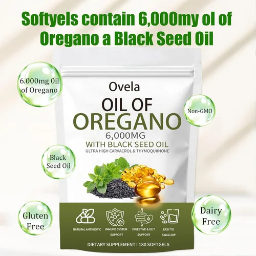 Miniatura 6 de Aceite de orégano de Ovela con aceite de semilla negra, aceite de cápsulas blandas de orégano, suplemento puro y natural, apoyo inmunológico, mejora