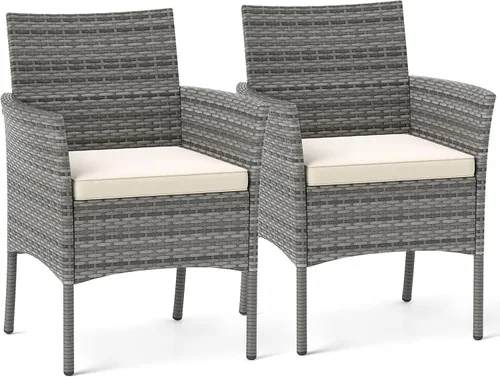 Miniatura 12 de Tangkula Patiojoy - Juego de 4 sillas de comedor para exteriores, de polietileno, resistentes a la intemperie, con cojines extraíbles, para jardín