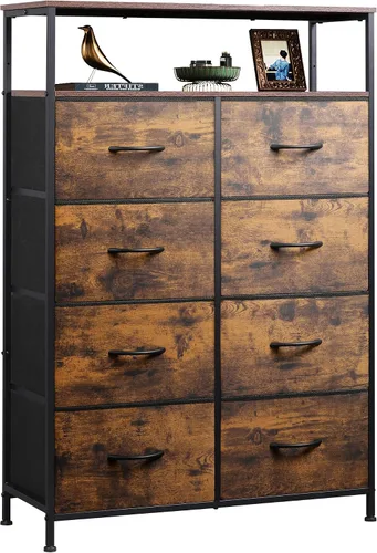 Miniatura 11 de WLIVE - Cómoda de tela para dormitorio, cómoda alta con 8 cajones, torre de almacenamiento con contenedores de tela, cómodas dobles, cómoda