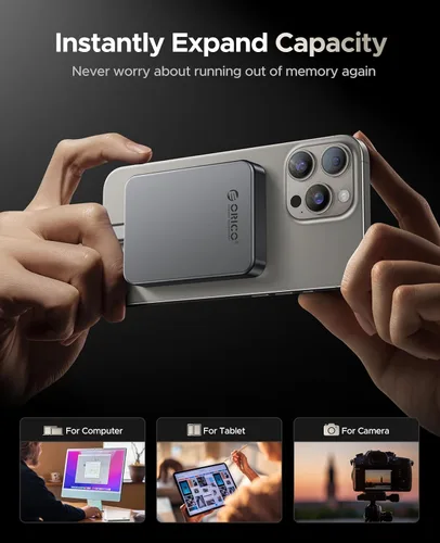 Miniatura 3 de ORICO 256GB SSD Magnético Portátil, Cuerpo de Metal, Grabación y Almacenamiento ProRes HDR de 4K 120 fps, Hasta 460MB/s, Cable USB C&A 2 en 1, SSD
