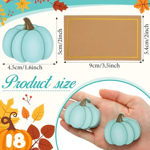 Miniatura 2 de Tradder 18 portatarjetas de lugar de Acción de Gracias con lámina dorada de calabaza, cosecha, mini calabaza, nombre, foto, soporte para fotos, Azul