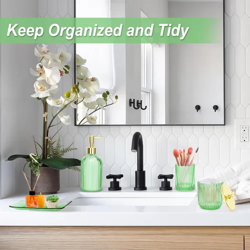 Miniatura 2 de Jenseits Juego de Accesorios de Baño Verde, Juego de 4 Piezas de Accesorios de Baño de Vidrio, Dispensador de Jabón, Portacepillos de Dientes