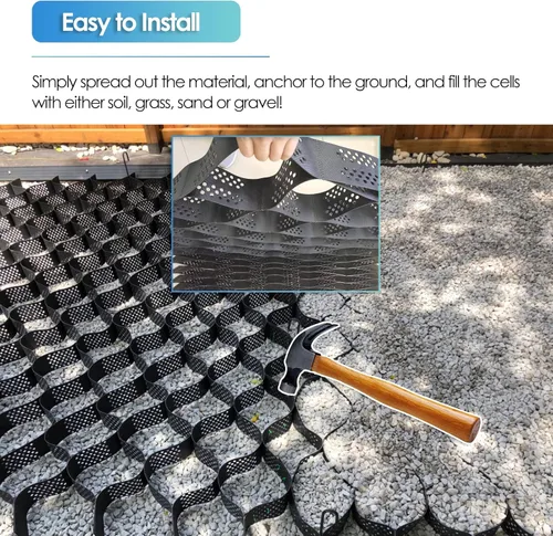 Miniatura 7 de ERRULAN Estabilizador de hierba/suelo/grava, base de base de cobertizo de plástico resistente, pavimentadora de rejilla de tierra cortable, tapete