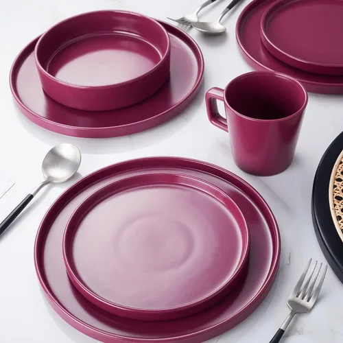 Miniatura 8 de Stone Lain Cleo Stoneware - Juego de vajilla redonda de 32 piezas, color magenta, servicio para 8, Coupé - Celina