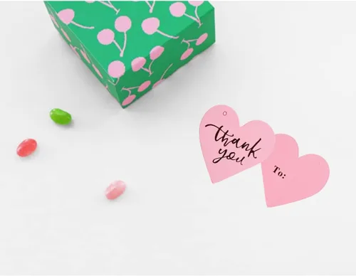 Miniatura 3 de Etiqueta de regalo de agradecimiento con corazón rosa (50 unidades), ideal para recuerdos de boda, baby shower, despedida de soltera, fiesta