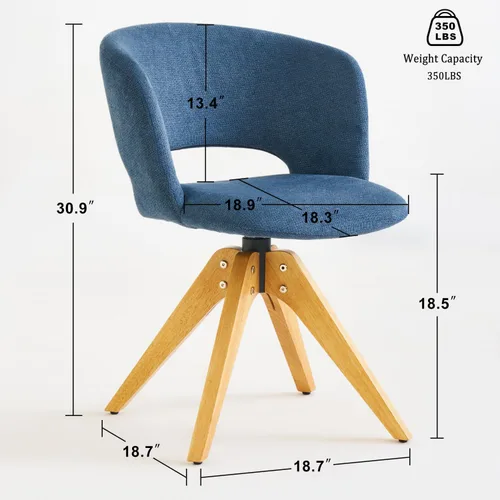 Miniatura 3 de GrandNoor Silla giratoria moderna de mediados de siglo con patas de madera maciza, silla de escritorio de oficina en casa, sin ruedas, silla de Azul
