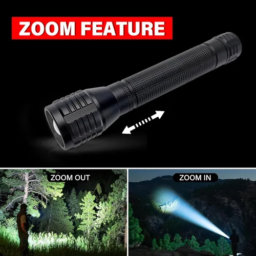 Miniatura 2 de Linterna LED con zoom de alto lúmenes, 3 modos, funciona con batería AA, potente para camping, al aire libre y uso de emergencia, paquete de 2
