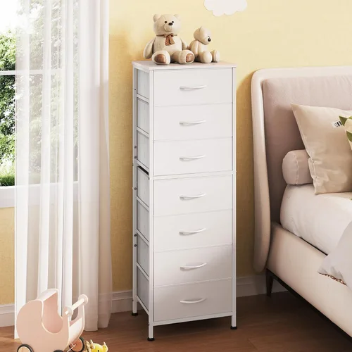Miniatura 4 de WLIVE - Cómoda alta blanca para dormitorio, 7 cajones y cómodas, cómoda de tela para armario, sala de estar, mesita de noche con marco de metal