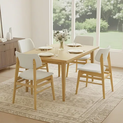 Miniatura 25 de KISLOT Rattan Dining Chairs Set of 4, Upholstered Modern Dining Room Chairs, Mid Century Oak Wood Kitchen Chairs with Rattan Backrest for Farmhouse