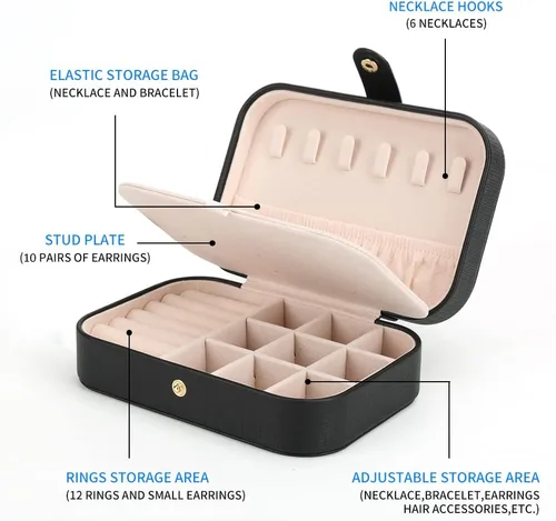 Miniatura 3 de FEISCON Joyero pequeño organizador de almacenamiento para collares, anillos, mini joyero, organizador de joyas de viaje de doble capa para mujeres