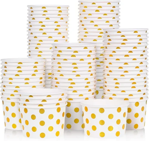 Miniatura 11 de MATICAN Vasos de papel para helado, paquete de 100 cuencos desechables de postre de 5.5 onzas para bebidas calientes y frías, 5.5 onzas, lunares
