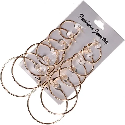 Joyería para mujer con orejas grandes Steampunk para mujer aretes de plata con forma de círculo dorado 6 paresjuego de aretes de aro vintage para