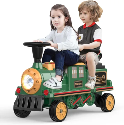 Miniatura 9 de ANPABO - Tren de montar de 2 plazas sin pista, coche eléctrico de 12 V para niños con asiento de altura ajustable, almacenamiento extra, faro, Rojo