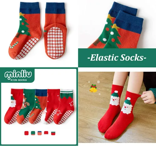 Miniatura 3 de SUITBOY Calcetines de Navidad para niños, calcetines antideslizantes para bebés, regalos coloridos de Navidad para niños y niñas, calcetines cálidos