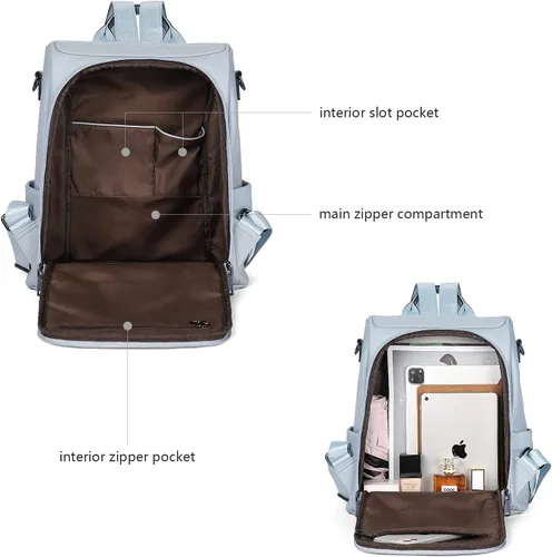 Miniatura 40 de Bromen - Mochila tipo bolso de mano de piel antirrobo para mujer a la moda, Beige floral, L
