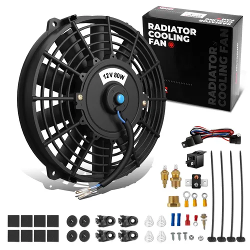 Miniatura 40 de DNA Motoring Ventilador de radiador delgado de refrigeración eléctrica de alto rendimiento de 12 pulgadas con kit de montaje, rojo, 2 piezas