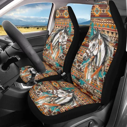 Miniatura 29 de Bulopur Art Horse - Juego de 2 fundas universales para asientos delanteros de automóvil, protectores enteros adecuados para la mayoría
