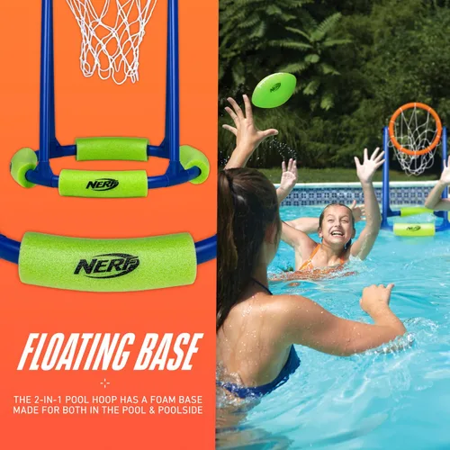 Miniatura 3 de NERF - Juego de aro de baloncesto flotante para piscina + red de fútbol – Baloncesto acuático + (2) pelotas de fútbol acuáticas incluidas – Aro