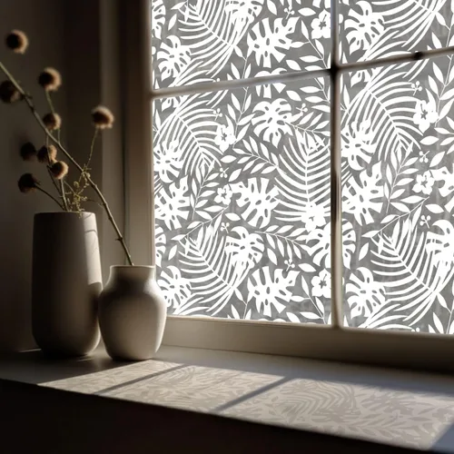 Miniatura 7 de Película de privacidad blanca pura para ventana, diseño de patrón decorativo, película de vidrio esmerilado extraíble para puerta de ventana