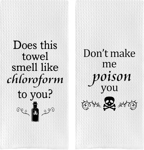 Miniatura 5 de DOTAIN Toallas de Mano Divertidas para Baño, ¿Esta Toalla Te Huele a Cloroformo? Paño de Toalla de Cocina con Tejido de Gofre Decorativo, Toallas