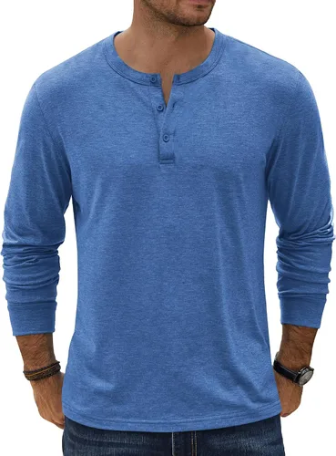 Miniatura 14 de COOFANDY Camiseta Henley de Manga Larga para Hombre Camisas Pullover Casuales Ligeras Camisetas Básicas Suaves Elásticas Tops de Otoño