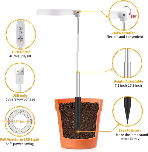 Miniatura 5 de GooingTop Luz LED de Crecimiento, Lámpara de Planta Halo para Plantas de Interior en Crecimiento, Luz Blanca Baja para Suculentas y Plantas Pequeñas