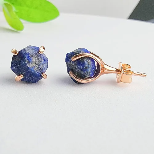 Miniatura 25 de Aretes de piedra preciosa natural en bruto con oro rosa sobre plata de ley 925, 6 a 0.276 in, regalo de piedra de nacimiento de calidad genuina