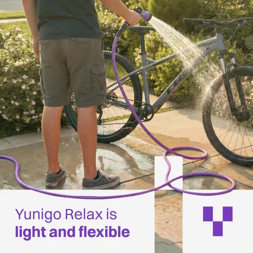 Miniatura 4 de RELAX Manguera de jardín púrpura expandible de 50 pies, diseño ligero sin torceduras con acoplamientos de aluminio duraderos, boquilla rociadora