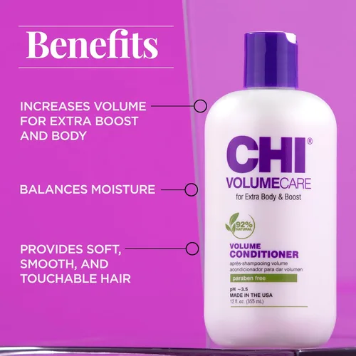 Miniatura 2 de CHI VolumeCare Acondicionador Voluminizador, Aumenta el Volumen en Cabello Fino, Delgado o Plano, Fórmula Hidratante, Sin Sulfatos, Sin Parabenos