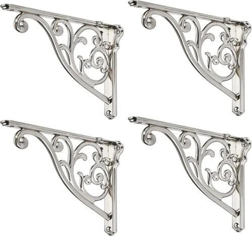 Miniatura 69 de Soportes de estante de 4 pulgadas, paquete de 4 soportes de pared de latón antiguo de alta resistencia, estantes decorativos de cocina victoriana