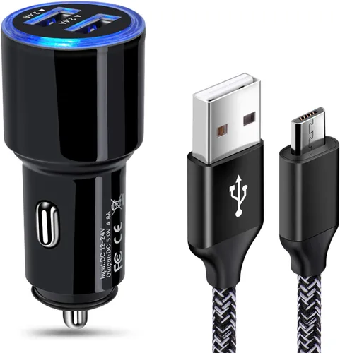 Cargador de coche rápido Android, cable micro USB de carga rápida compatible con Samsung Galaxy S7 S6 J8 J7 J6 J5 J4 J3, Note 5 4 3, Moto E4 E5 G4
