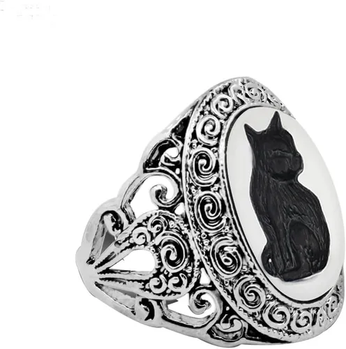 Miniatura 6 de Vintage Look 10pcs Lot Cat Cameo Anillos para las Mujeres Antiguo Plata Real Plateado Diseño Tamaño Mezclado Personalizado Joyería de Moda, Metal