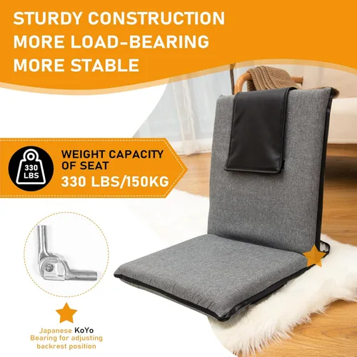 Miniatura 4 de Silla de Piso con Soporte para la Espalda, Silla de Piso Ajustable de 14 Posiciones, Asiento Portátil en el Suelo para Adultos y Niños, Asiento