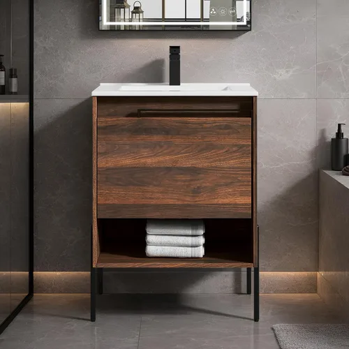 Miniatura 19 de Blossom Turin - Mueble de baño de roble Classik de 24 pulgadas con fregadero acrílico, gabinete independiente minimalista de madera, diseño moderno