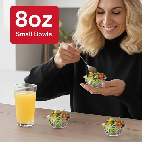 Miniatura 2 de MOACOCK Paquete de 100 cuencos pequeños de plástico transparente, cuencos de ensalada desechables duros de 8 onzas, cuencos desechables para servir