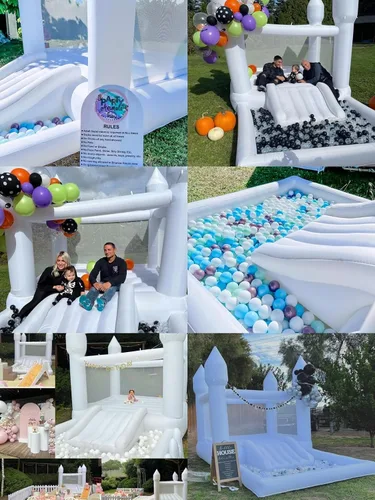 Miniatura 8 de Casa inflable blanca para niños con soplador UL, portátil, piscina de bolas grande y espacio de salto, castillos hinchables 3 en 1, una espaciosa