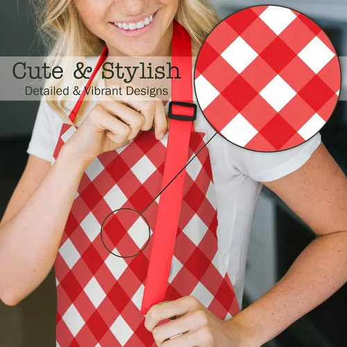 Miniatura 4 de Adjustable Designer Kitchen Apron for Adults Cotton Cooking Apron with Pockets and Adjustable Neck Buckle Rojo (Red Gingham)