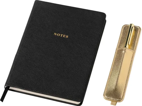 Miniatura 8 de WORLD TRAVELER Eccolo - Diario mediano con bolígrafo, cuaderno A5 de tapa dura negro y dorado con 256 páginas marfil, soporte para bolígrafo