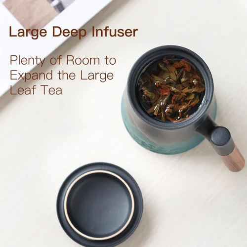 Miniatura 6 de ZENS Taza de Té con Infusor y Tapa para Infusión de Hojas Sueltas, Taza de Cerámica en Relieve de 15.2 oz con Coladores Finos, Difusores Grandes