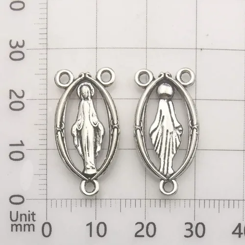 Miniatura 6 de Colgantes de medalla de crucifijo milagrosa de cruz de Jesús María Nuestra Señora de plata antigua, 3.53 oz (60 unidades) para manualidades, M154 cm