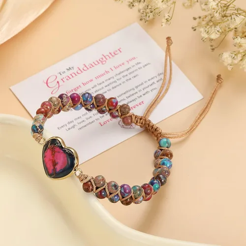 Miniatura 2 de Pulsera trenzada de nudo de flor de durazno ajustable para mujer, con texto en inglés "For Granddaughter A Link That Can Never Be Undo", pulsera