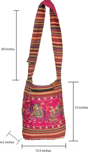 Miniatura 5 de Bolsa de hombro rosa bordada hecha a mano elefante bohemio hippie bolsa de playa gitana