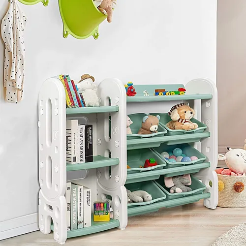 Miniatura 8 de Costzon Organizador de almacenamiento de juguetes, estante de juguetes de 4 niveles con 6 contenedores de plástico extraíbles para libros