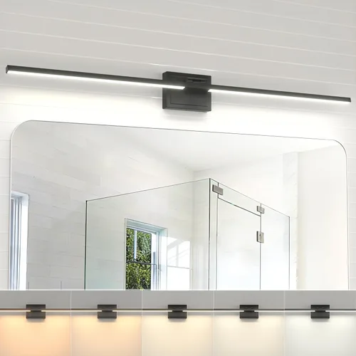 Miniatura 9 de NIORSUN Lámpara de baño moderna de 24 pulgadas, 24 W, 5CCT, regulable, luces LED negras sobre espejo, luces de tocador para baño, espejo de baño