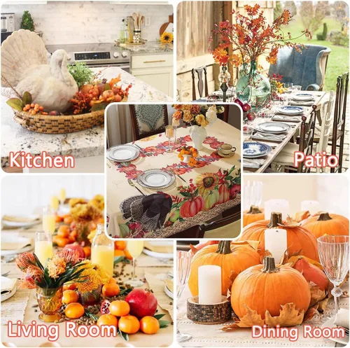 Miniatura 7 de SASTYBALE Mantel rectangular de Acción de Gracias, mantel de otoño con pavo y calabaza, lavable, resistente a las manchas, de poliéster