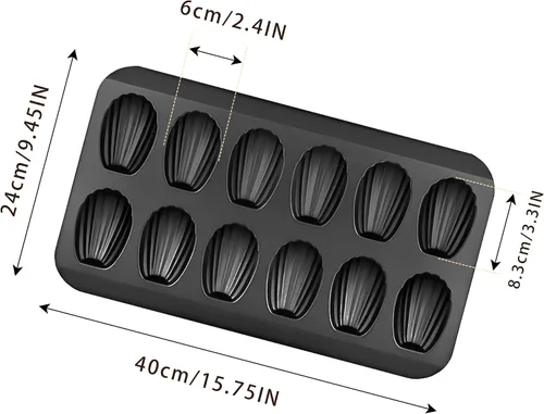 Miniatura 2 de Madeleines 12 Cavity Madeleine Baking Mould Carbon Steel with Non-Stick Coating for Oven Baking Chocolate Brownies Biscuits, Black